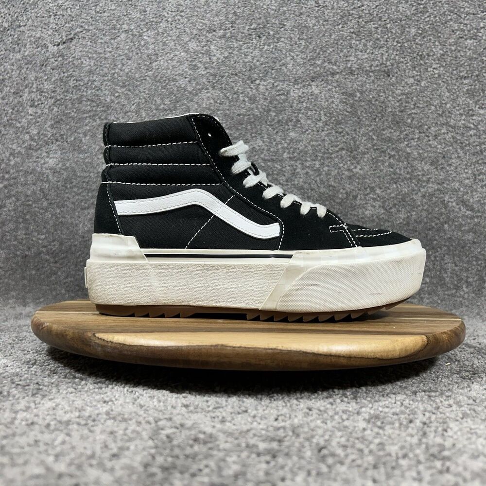 Vans Sk8-Hi Stacked Women’s Sz 7 Black White Classic Platform Hiking Shoes Used